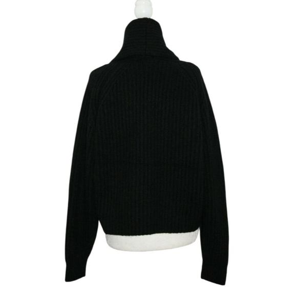 Vince Oversize Shawl Collar Soft Plush WoolBlend Rib Knit Cardigan Black XS $465 - Picture 4 of 16